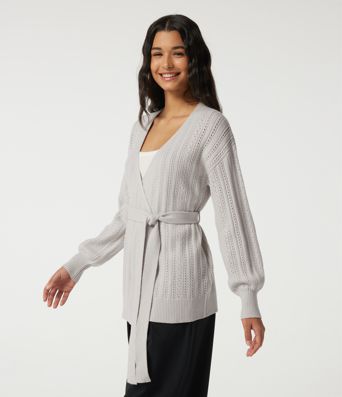 V Neck Long Sleeve Belted Casual Cardigan