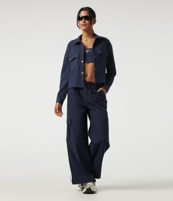 Veste décontractée gaufrée à col à revers, épaules tombantes, manches longues, avec poches