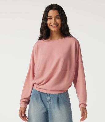 Boat Neck Long Sleeve Waffle Casual Top