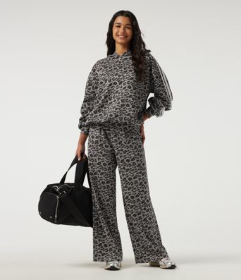 Pantalon décontracté taille haute à cordon, coupe large, imprimé léopard, avec poches Pantalon décontracté taille haute à cordon, coupe large, imprimé léopard, avec poches