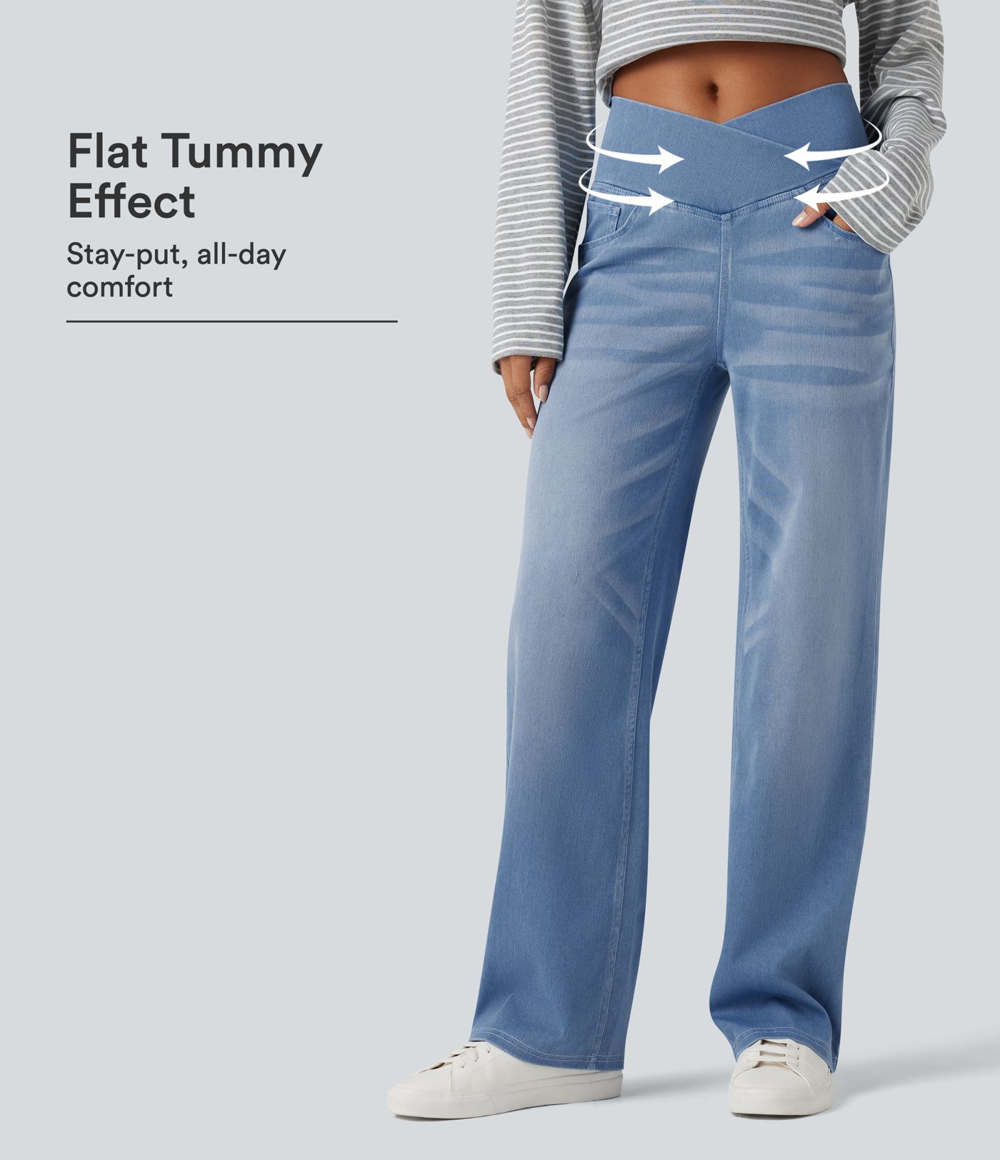 Halara Flex™ Crossover High Waisted Lightweight Tummy Control Casual Straight Leg Jeans with Pockets Halara Flex™ Crossover High Waisted Lightweight Tummy Control Casual Straight Leg Jeans with Pockets