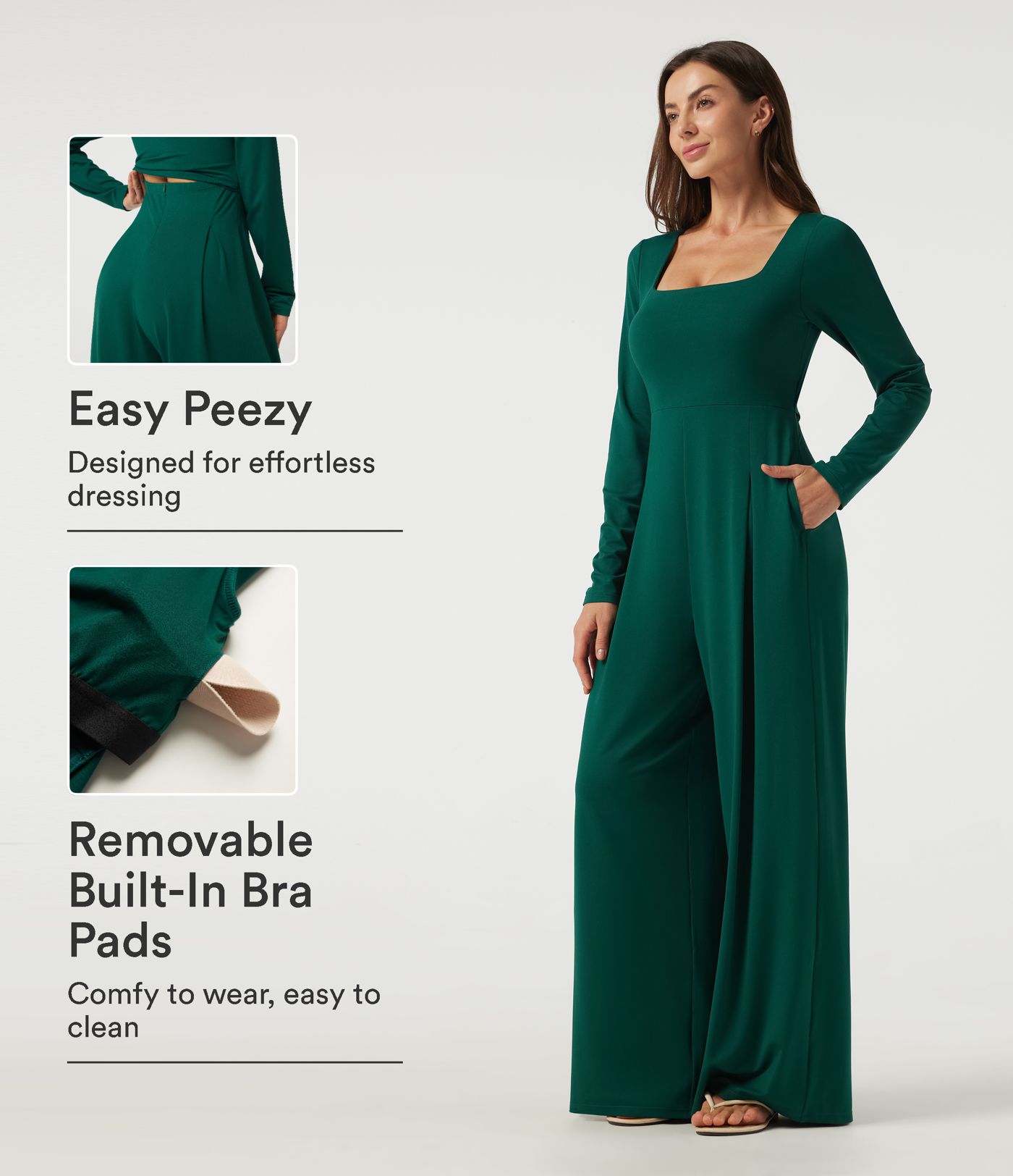 Overall mit eckigem Ausschnitt, langen Ärmeln, integriertem BH, weitem Bein und Taschen – Easy Peezy Edition Overall mit eckigem Ausschnitt, langen Ärmeln, integriertem BH, weitem Bein und Taschen – Easy Peezy Edition