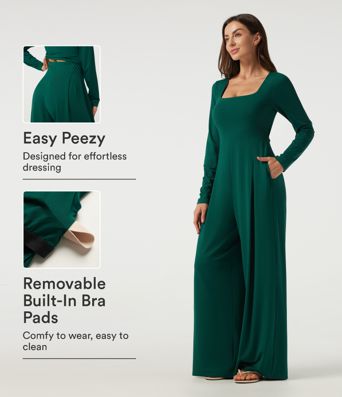 Overall mit eckigem Ausschnitt, langen Ärmeln, integriertem BH, weitem Bein und Taschen – Easy Peezy Edition Overall mit eckigem Ausschnitt, langen Ärmeln, integriertem BH, weitem Bein und Taschen – Easy Peezy Edition