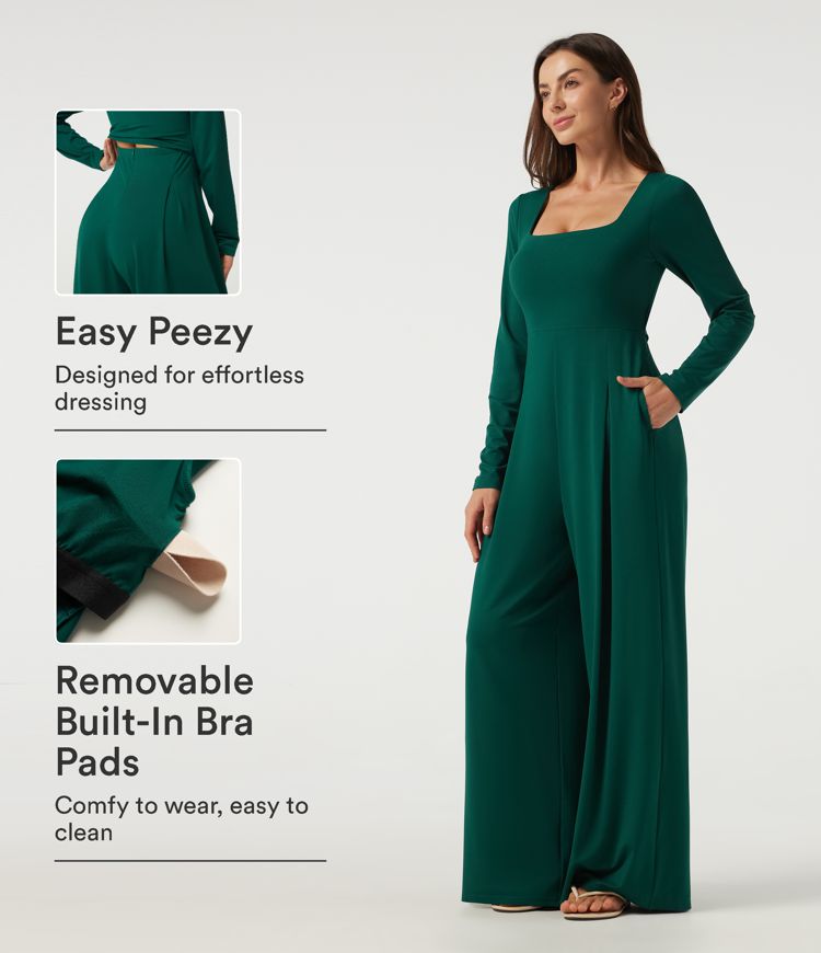 Overall mit eckigem Ausschnitt, langen Ärmeln, integriertem BH, weitem Bein und Taschen – Easy Peezy Edition Overall mit eckigem Ausschnitt, langen Ärmeln, integriertem BH, weitem Bein und Taschen – Easy Peezy Edition