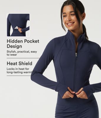 SoftlyZero™ Plush Thermal High Neck Yoga Jacket with Thumbholes SoftlyZero™ Plush Thermal High Neck Yoga Jacket with Thumbholes
