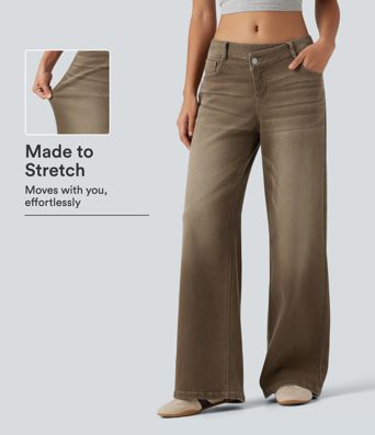 Low Rise Asymmetric Wide Leg Colorful Casual Jeans with Pockets