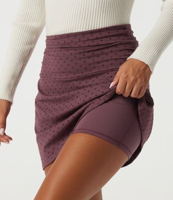 High Waisted 2-in-1 Ruched A-Line Polka Dot Velvet Casual Mini Skirt