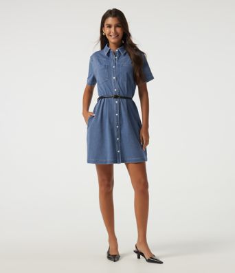 Halara Flex™ - Lässiges Minikleid aus Denim mit Brusttaschen und kurzen Ärmeln Halara Flex™ - Lässiges Minikleid aus Denim mit Brusttaschen und kurzen Ärmeln