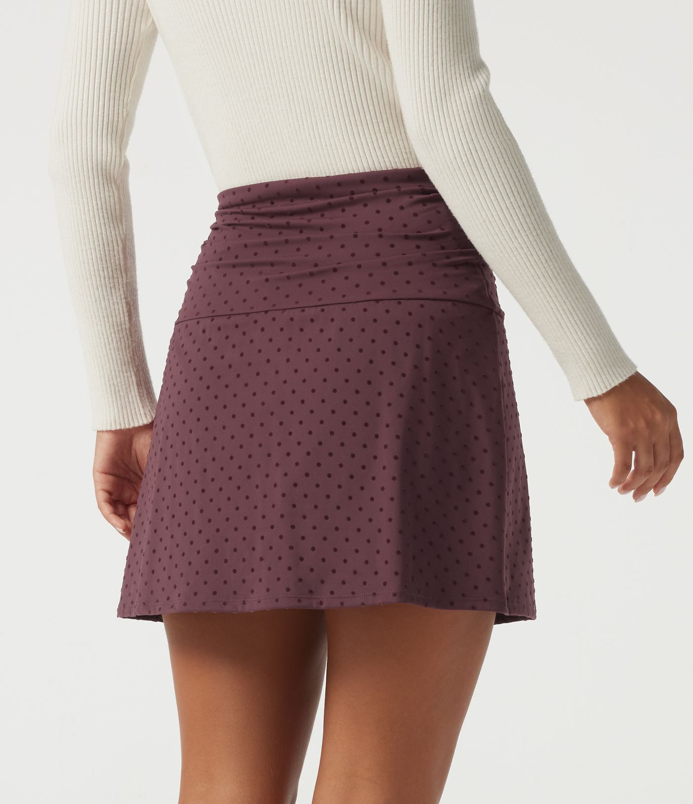 High Waisted 2-in-1 Ruched A-Line Polka Dot Velvet Casual Mini Skirt