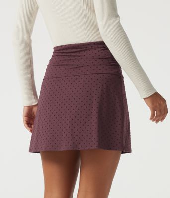 High Waisted 2-in-1 Ruched A-Line Polka Dot Velvet Casual Mini Skirt