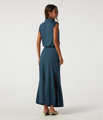 Mock Neck Sleeveless Ruched Casual Maxi Dress Mock Neck Sleeveless Ruched Casual Maxi Dress