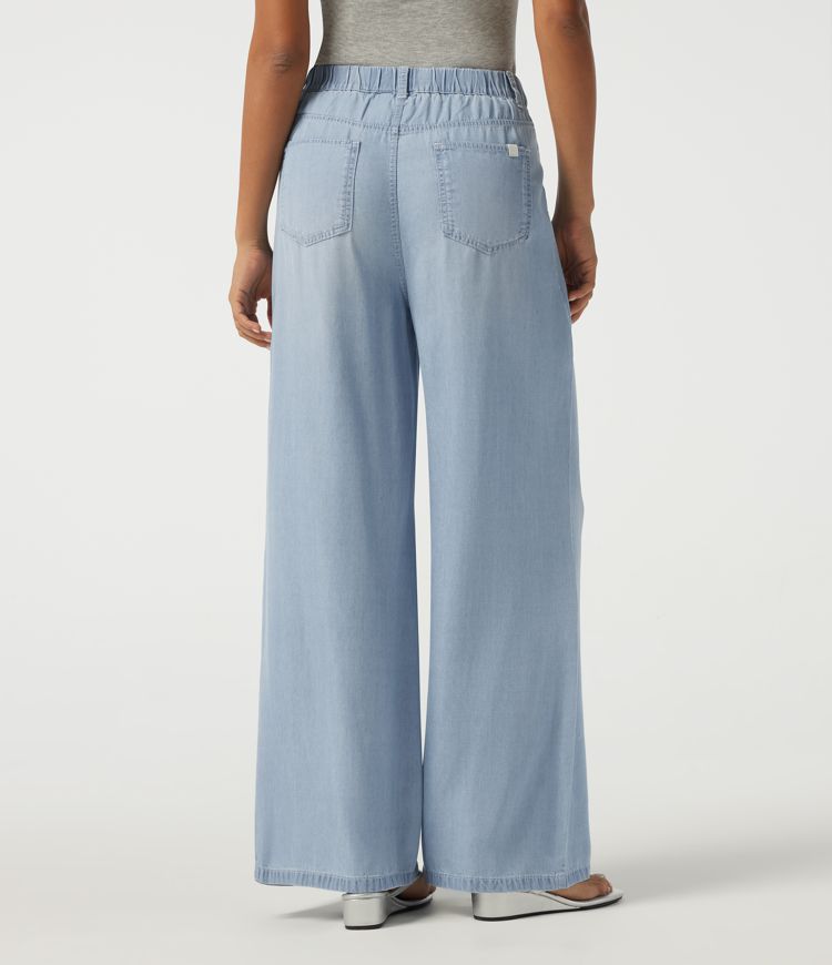 Baltic Sea Blue Denim High Waisted Wide Leg Lightweight Summer Casual Jeans with Pockets / 2