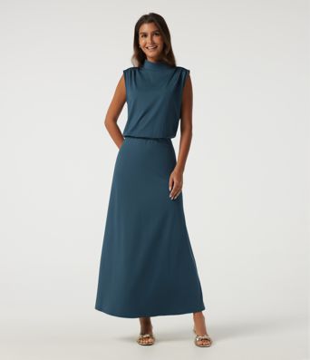 Mock Neck Sleeveless Ruched Casual Maxi Dress Mock Neck Sleeveless Ruched Casual Maxi Dress