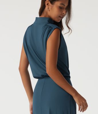 Mock Neck Sleeveless Ruched Casual Maxi Dress Mock Neck Sleeveless Ruched Casual Maxi Dress
