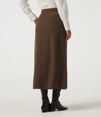 High Waisted Drawstring A-Line Corduroy Casual Midi Skirt with Pockets