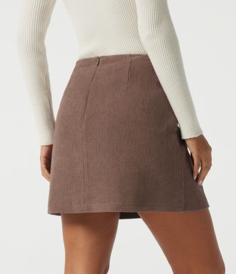 High Waisted A-Line Corduroy Casual Mini Skirt with Built-in Shorts