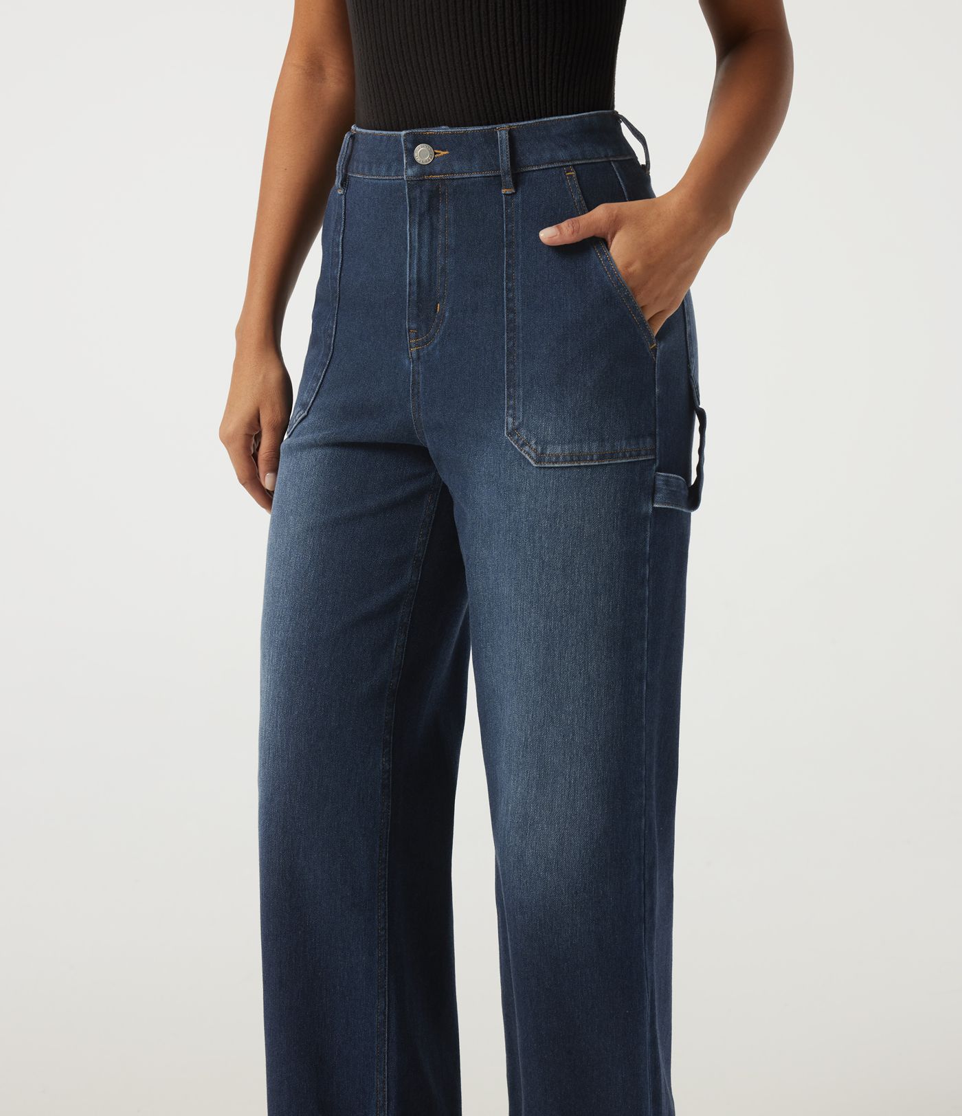Halara Flex™ Mid Rise Straight Leg Rolled Hem Casual Cotton Jeans with Pockets
