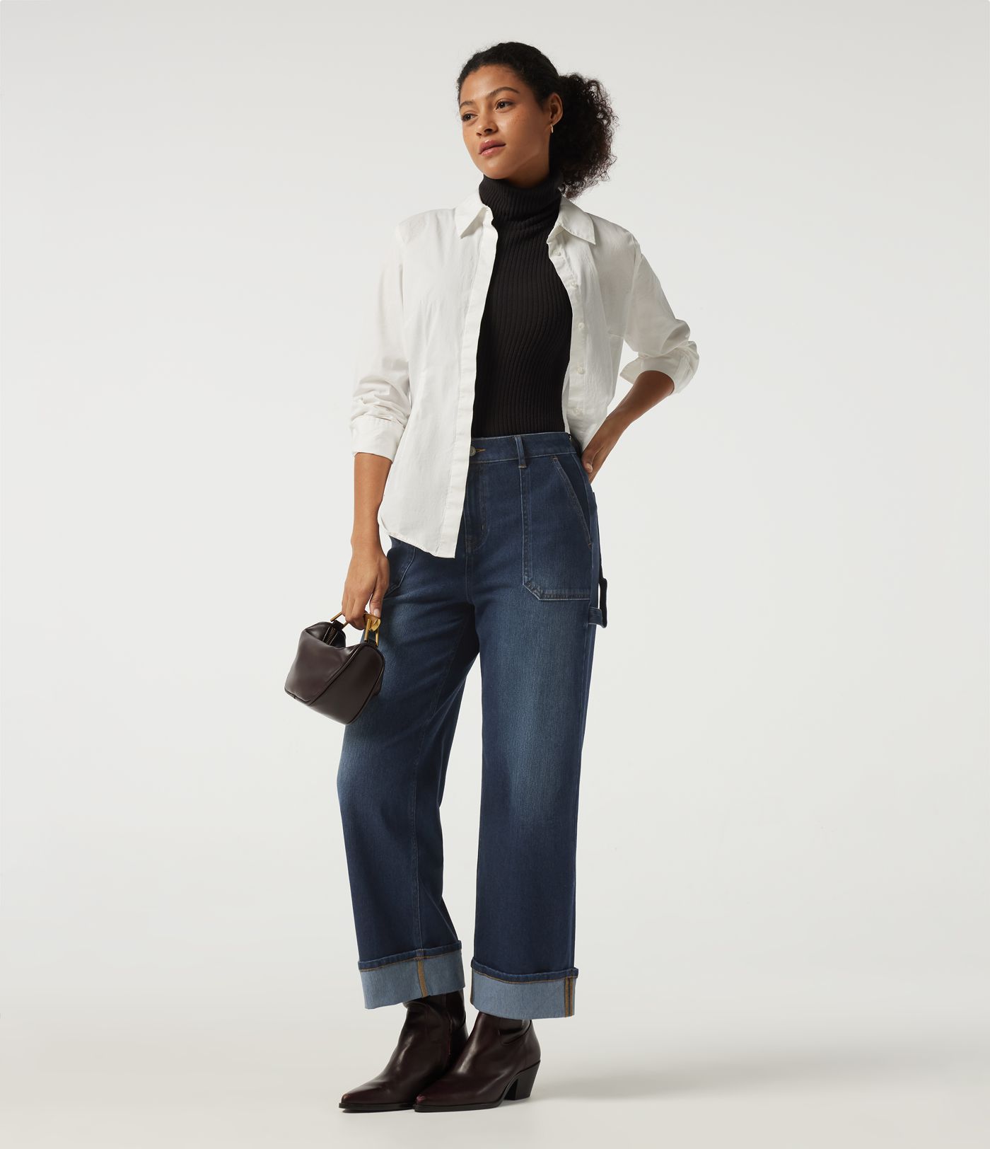 Halara Flex™ Mid Rise Straight Leg Rolled Hem Casual Cotton Jeans with Pockets