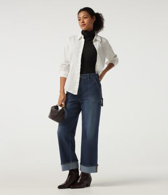 Halara Flex™ Mid Rise Straight Leg Rolled Hem Casual Cotton Jeans with Pockets