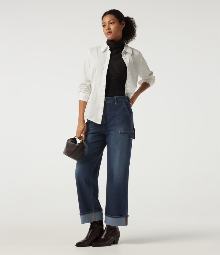 Halara Flex™ Mid Rise Straight Leg Rolled Hem Casual Cotton Jeans with Pockets