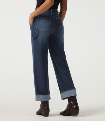 Halara Flex™ Mid Rise Straight Leg Rolled Hem Casual Cotton Jeans with Pockets
