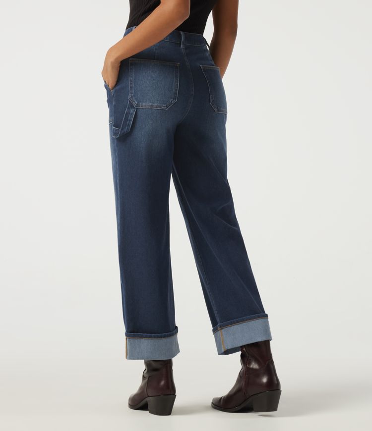 Halara Flex™ Mid Rise Straight Leg Rolled Hem Casual Cotton Jeans with Pockets