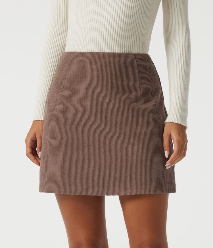High Waisted A-Line Corduroy Casual Mini Skirt with Built-in Shorts