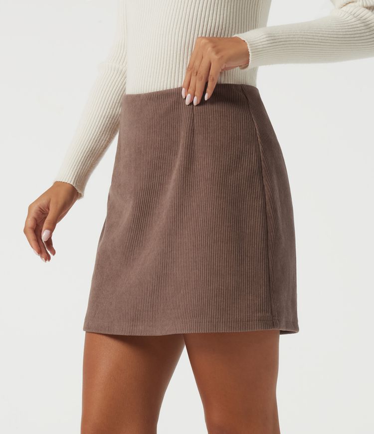 Jupe-short 2-en-1 en velours côtelé taille haute coupe trapèze