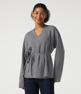 V Neck Long Sleeve Belted Work Cardigan