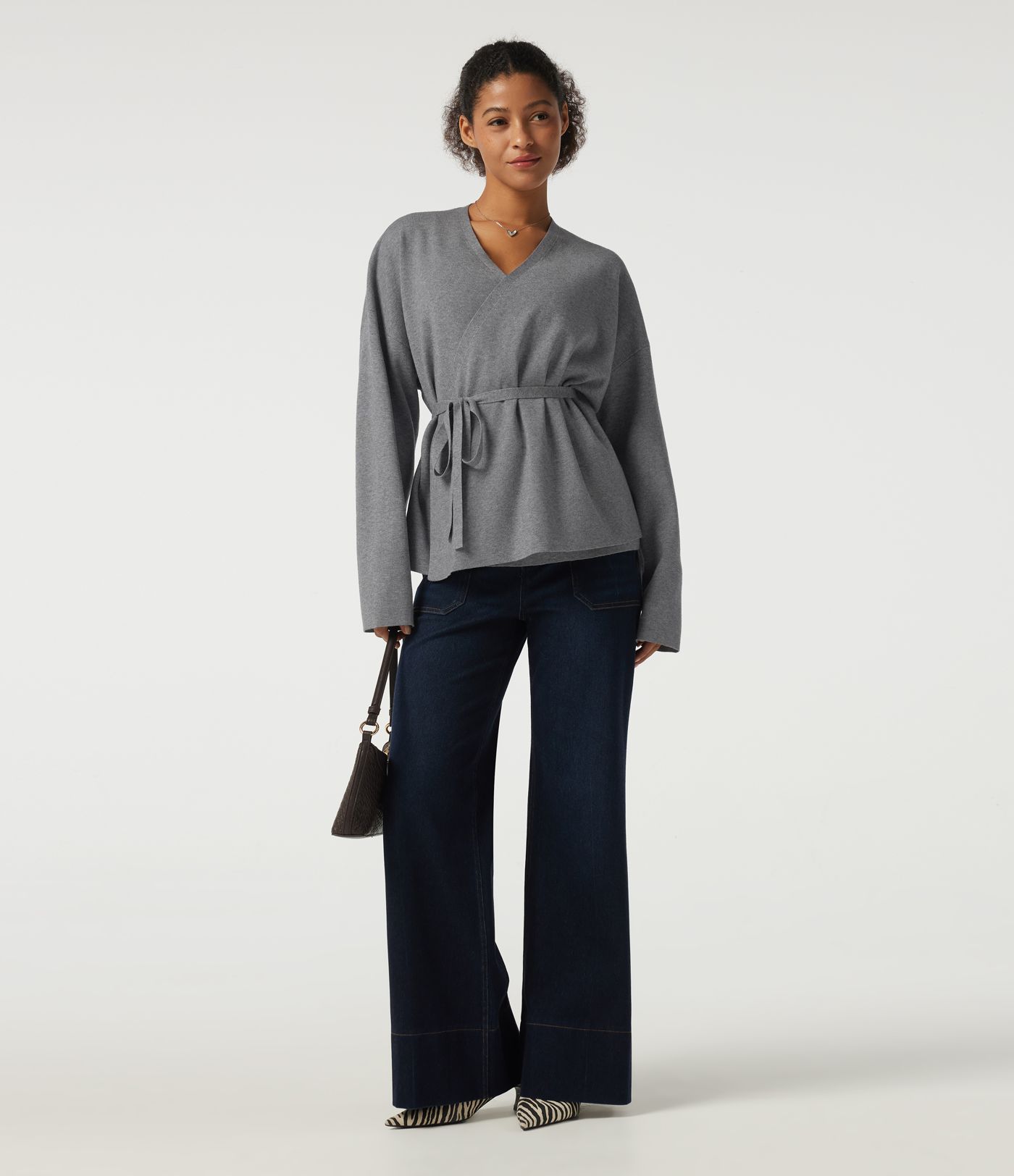 V Neck Long Sleeve Belted Work Cardigan