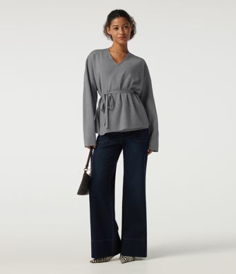 V Neck Long Sleeve Belted Work Cardigan