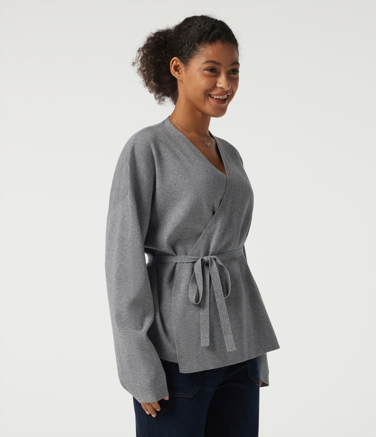 V Neck Long Sleeve Belted Work Cardigan