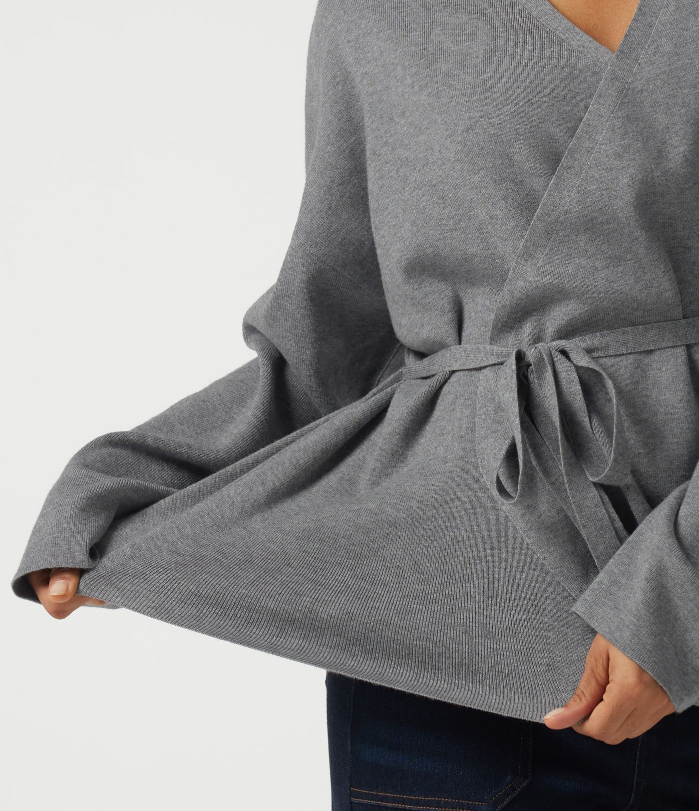 V Neck Long Sleeve Belted Work Cardigan