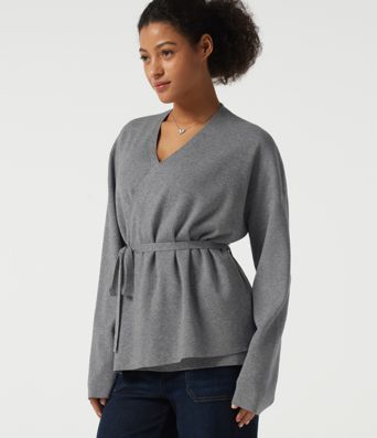 V Neck Long Sleeve Belted Work Cardigan