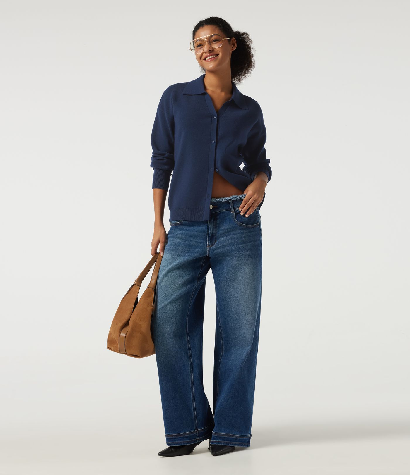 Lapel Collar Long Sleeve Work Cardigan