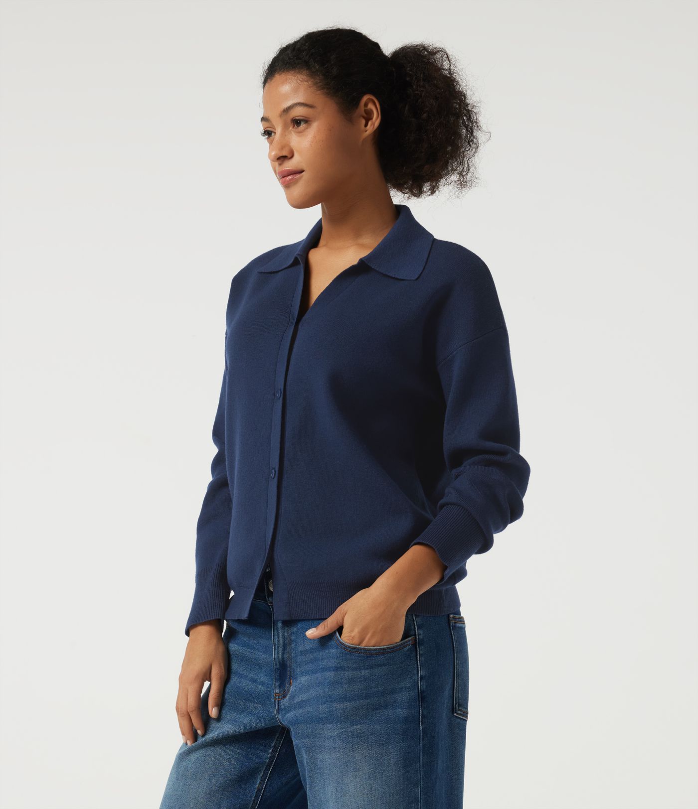 Lapel Collar Long Sleeve Work Cardigan
