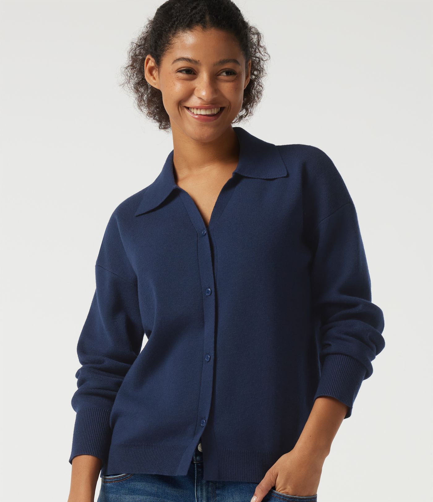 Lapel Collar Long Sleeve Work Cardigan