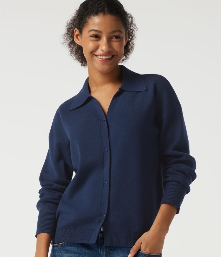 Lapel Collar Long Sleeve Work Cardigan