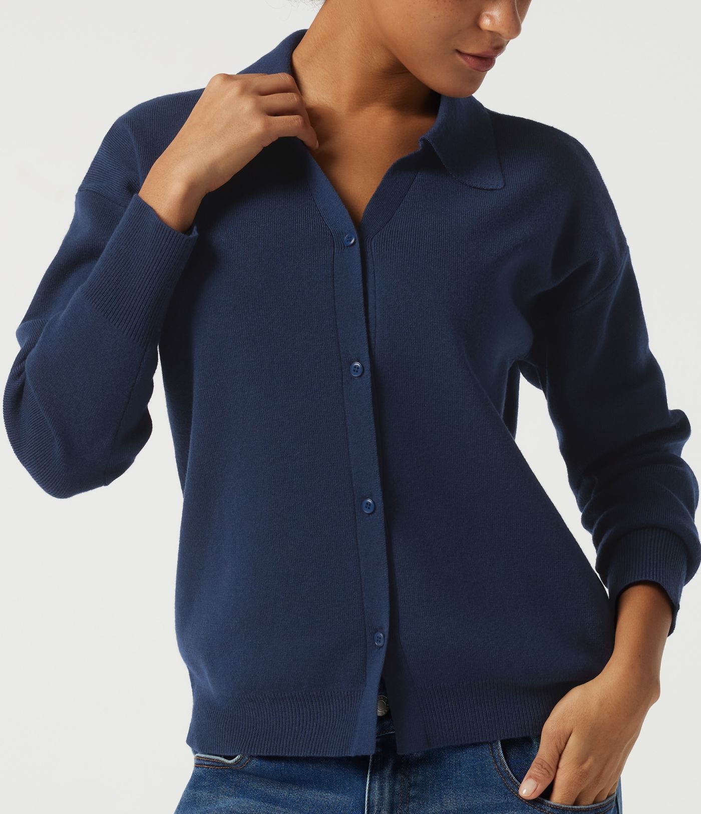 Lapel Collar Long Sleeve Work Cardigan
