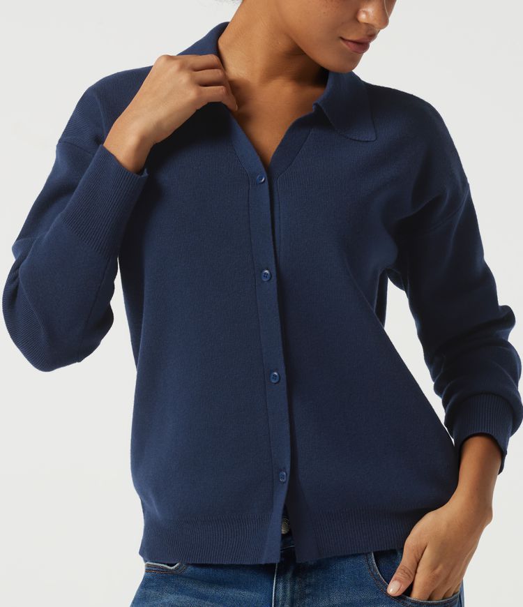 Lapel Collar Long Sleeve Work Cardigan