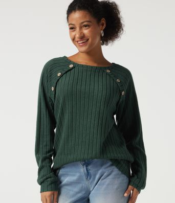 Ribbed Knit Round Neck Long Sleeve Casual Top