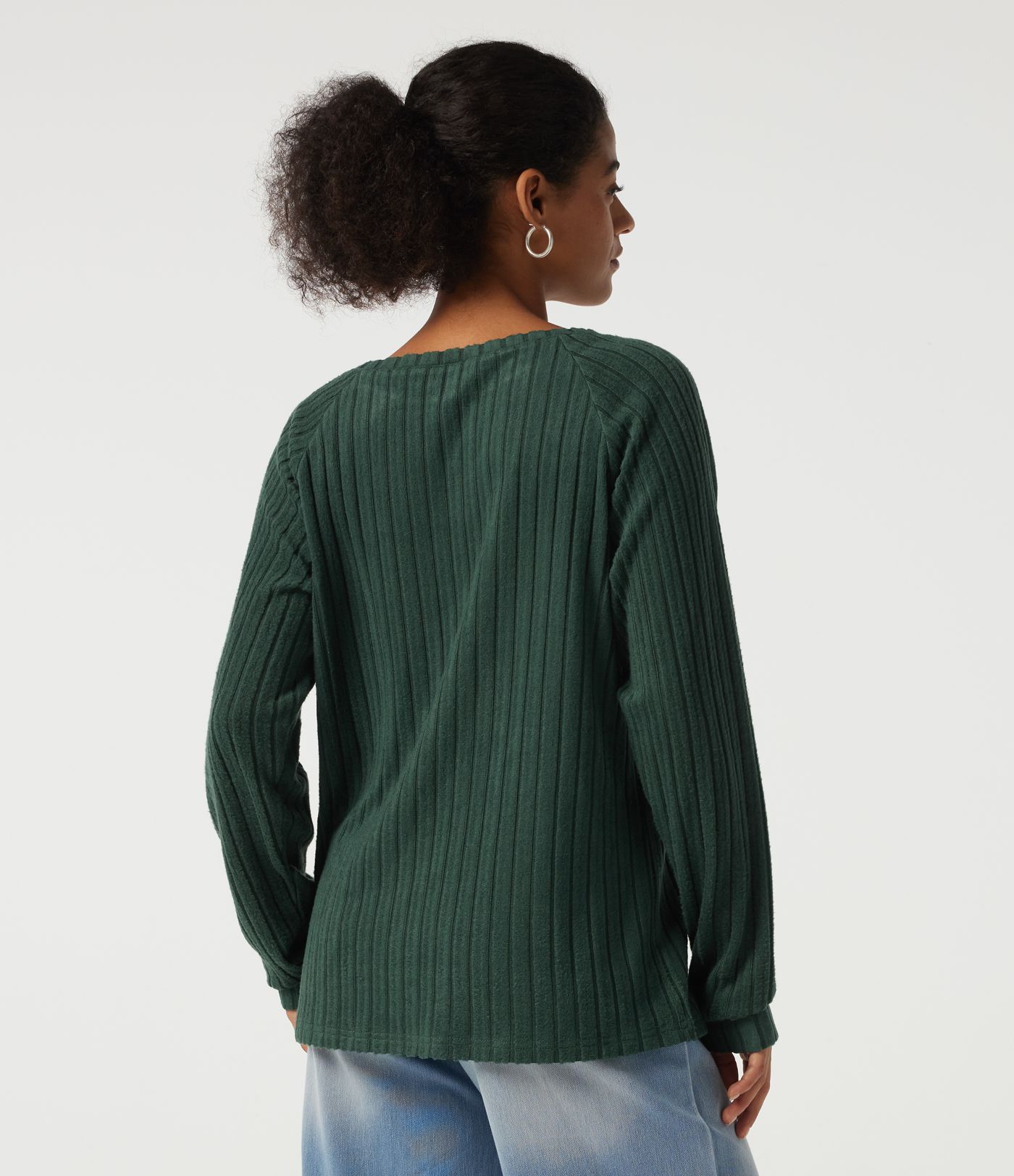 Ribbed Knit Round Neck Long Sleeve Casual Top