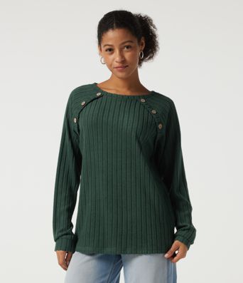 Ribbed Knit Round Neck Long Sleeve Casual Top