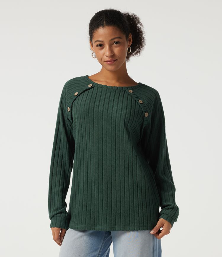 Ribbed Knit Round Neck Long Sleeve Casual Top