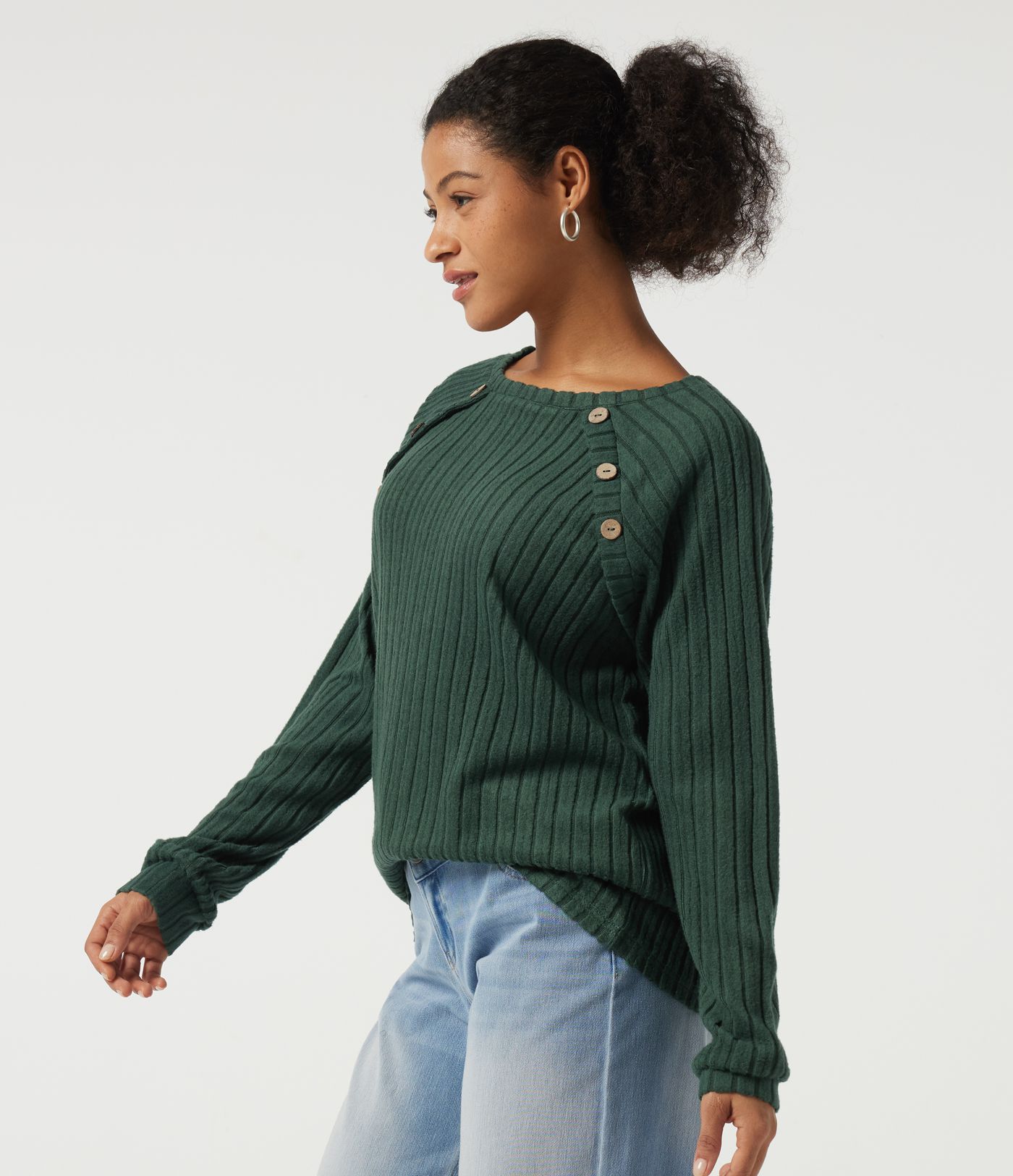 Ribbed Knit Round Neck Long Sleeve Casual Top
