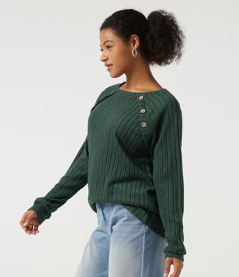Ribbed Knit Round Neck Long Sleeve Casual Top