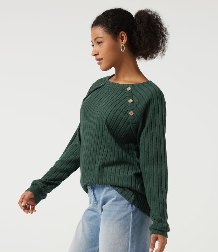 Ribbed Knit Round Neck Long Sleeve Casual Top