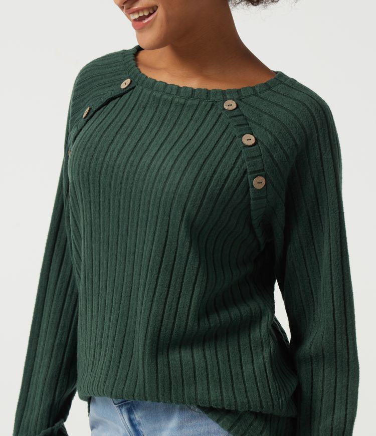 Ribbed Knit Round Neck Long Sleeve Casual Top