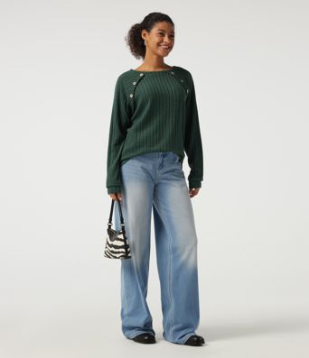 Ribbed Knit Round Neck Long Sleeve Casual Top