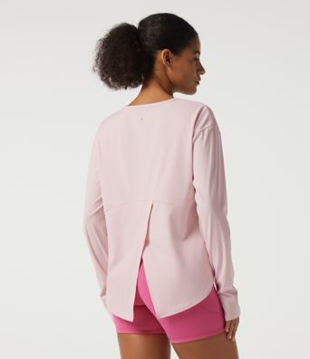 Round Neck Long Sleeve Crossover Yoga Sports Top with Thumbholes